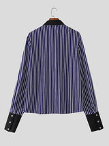 Men's Stripe Asymmetric Collar Long Sleeve Shirt SKUL42794