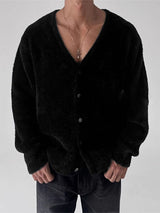 Mens Fuzzy Knit Long Sleeve Cardigan SKUK85386