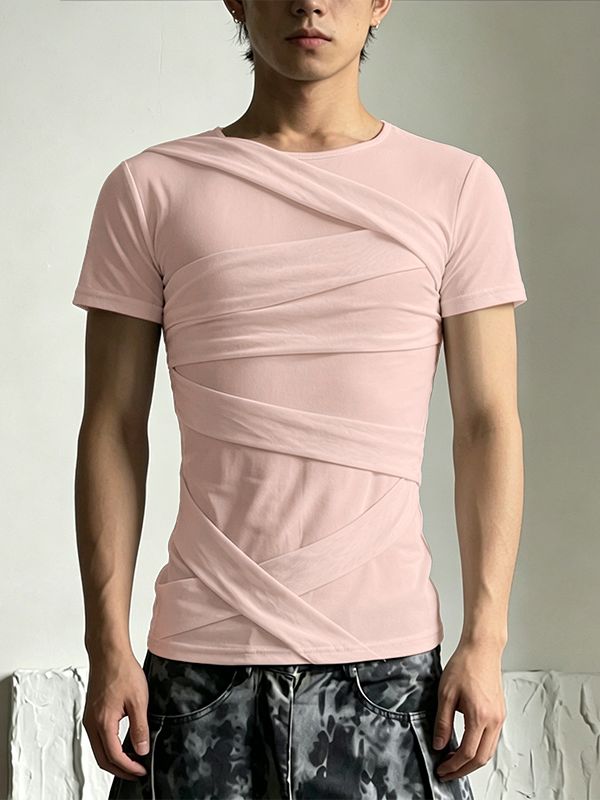 Men's Avant-Garde Deconstructed Bandage-Wrap Body-Con T-shirt SKUL62026
