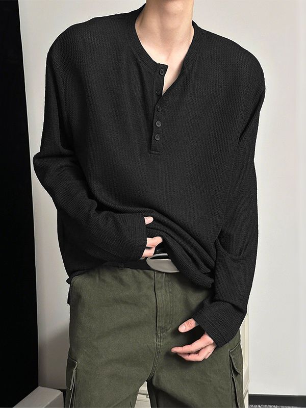 Men's Texture Half Placket Long Sleeve T-Shirt SKUL34228