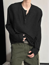 Men's Texture Half Placket Long Sleeve T-Shirt SKUL34228