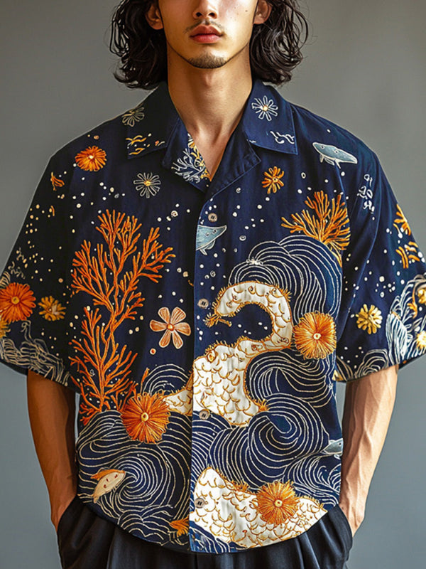 Men's Underwater Embroidered Short Sleeve Shirt SKUL20192