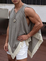 Men's Avant-Garde Party Raw Fringed Diagonal Stripe Oversized Sleeveless V-Neck Tank SKUL81030
