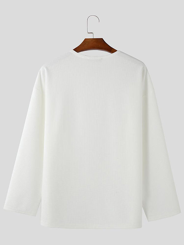 Mens Solid Textured Long Sleeve T-Shirt SKUL02425