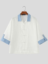 Men's New Chinese Style Color-Block Accents Boxy Shirt SKUL62070