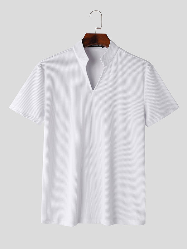 Mens Solid Notched Neck Short Sleeve T-Shirt SKUK55283