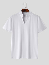 Mens Solid Notched Neck Short Sleeve T-Shirt SKUK55283