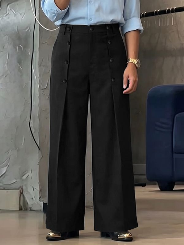 Men's Vintage Double-Breasted Button High-Waist Wide-Leg Pant SKUL72572