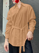 Mens Solid Color Backless Long-Sleeve Shirt SKUK80455