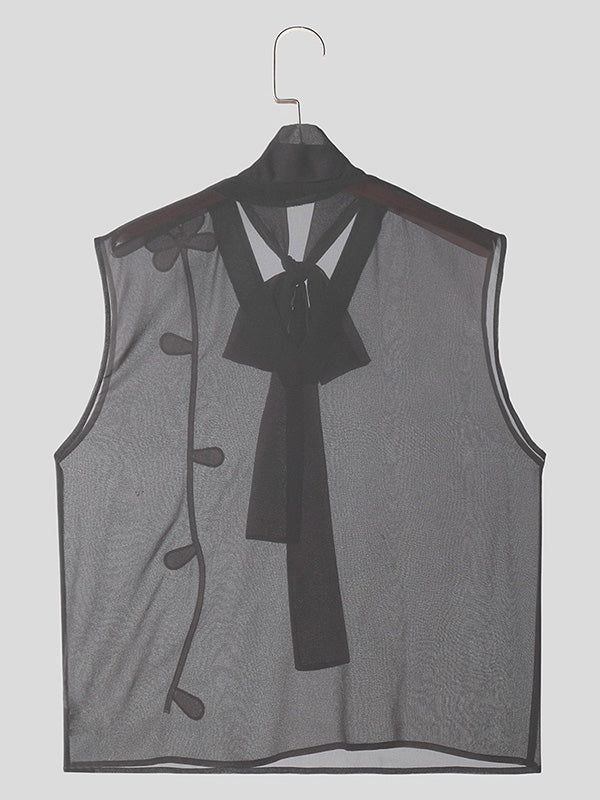 Mens Floral Tie Neck See Through Vest SKUK44881