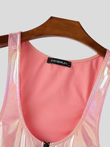Mens Shiny Zipper Sleeveless Bodysuit SKUL12749