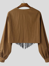 Men's Tassel Patchwork Cropped Long Sleeve T-shirt SKUL47932