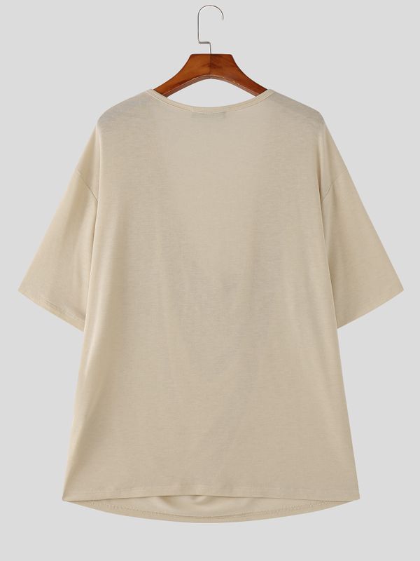 Men's Simple Loose U-Neck Short Sleeve T-Shirt SKUL54005