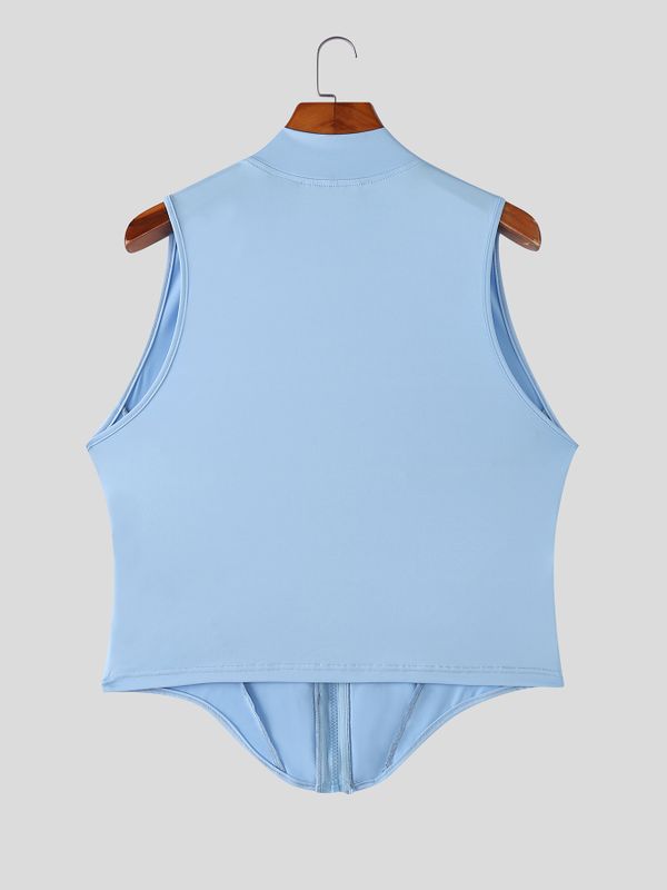 Men's Avant-Garde Deconstructed Corset-Lacing Zippered Utility Tank SKUL69065