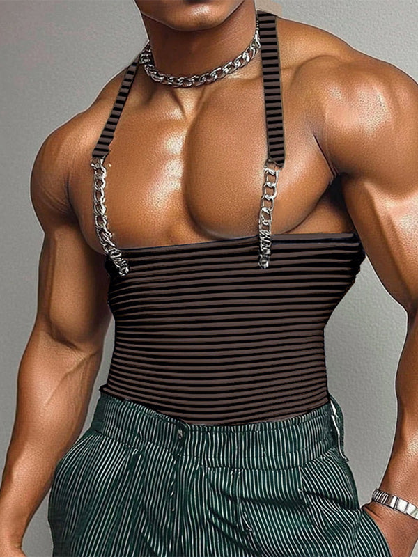 Mens Metal Bar Spliced Striped Tank SKUK92819