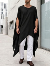 Men's High Street Loose Solid Asymmetrical Hem Long Poncho Tunic Cape SKUL76768