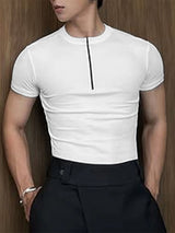 Men's Textured Half-Zip Short Sleeve T-Shirt SKUL26234