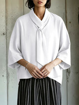 Men's Avant-Garde Integrated Tie-Neck Kimono-Sleeve Shirt SKUL64170