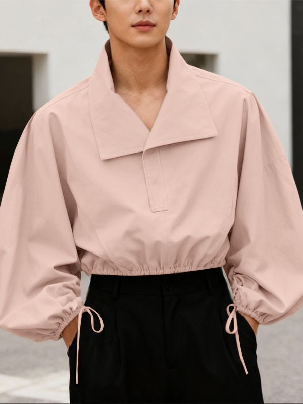 Men's Solid Color Waist-Fitted Collar Long Sleeve Shirt SKUL46083