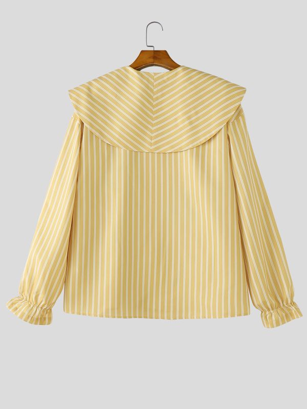 Men's Floral Print Striped Asymmetric Collar Long Sleeve Shirt SKUL50834