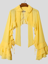 Men's Solid Color Ruffle Patchwork Cropped Cardigan SKUL43709