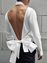 Mens Bow Tie Backless Long Sleeve Shirt SKUK95687