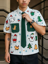 Men's Animal Print Striped Short Sleeve Shirt SKUL35149