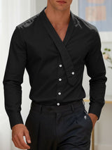 Men's Ribbon V Neck Long Sleeve Shirt SKUL42528
