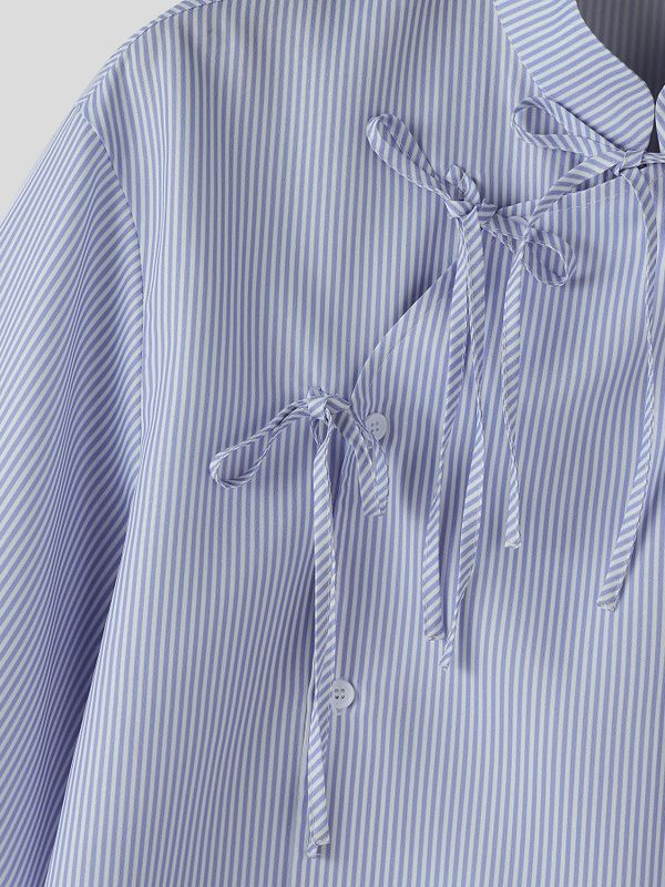 Men's Avant-Garde Neo-Chinese Pinstripe Ribbon Asymmetrical Shirt SKUL63952