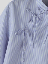 Men's Avant-Garde Neo-Chinese Pinstripe Ribbon Asymmetrical Shirt SKUL63952
