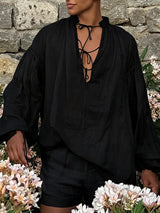 Men's Drawstring Design Ruffle Edge Long Sleeve Shirt SKUL47637