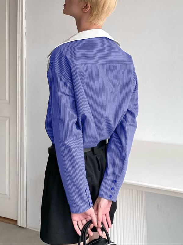 Men's Off Shoulder Contrast Color Long Sleeve Shirt SKUL47596