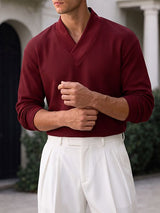 Men's Clean Fit Quiet Luxury Overlap Cross V-Neck Textured Waffle Knit Long Sleeve V-Neck Sweater SKUL82442
