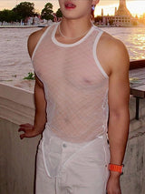 Men's Clubwear Sexy Sheer Plaid Mesh High Cut Tank SKUL66185