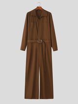 Men's Solid Tie Strap Casual Long Sleeve Jumpsuit SKUL28175