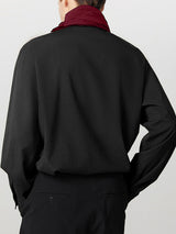 Mens Tie-Detail Color-Block Patchwork Long-Sleeve Shirt SKUK87995