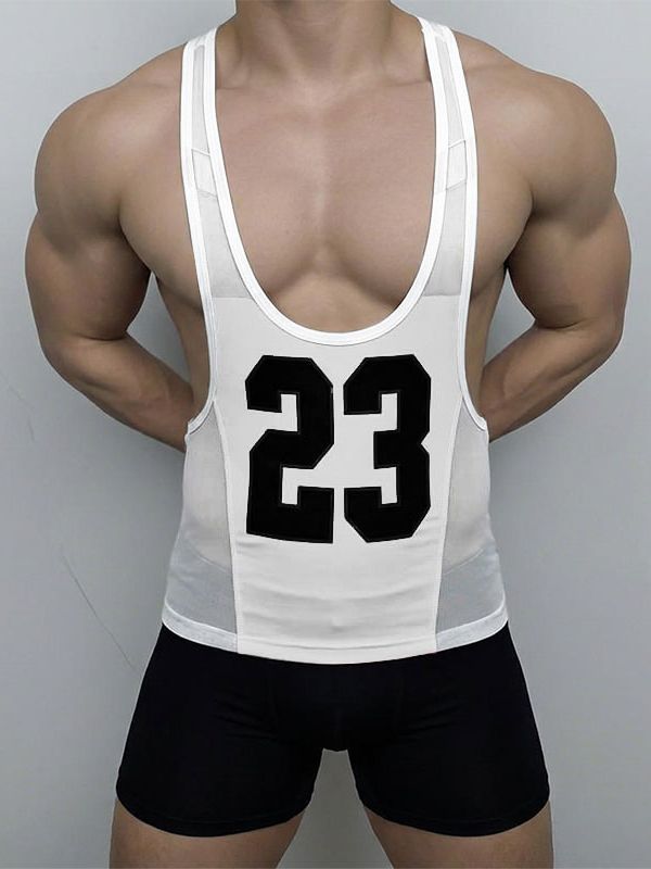 Men's "23" Graphic Deep Scoop Mesh Panel Tank SKUL53030