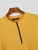 Men's Textured Half-Zip Short Sleeve T-Shirt SKUL26234