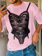 Mens Corset Print Semi-Sheer Short Sleeve T-Shirt SKUL13755