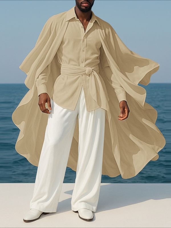 Men's Cape Patchwork Faux Two-Piece Long Sleeve Shirt SKUL32882