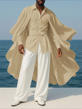 Men's Cape Patchwork Faux Two-Piece Long Sleeve Shirt SKUL32882