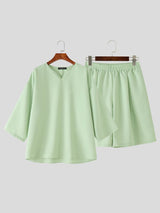 Men's Minimalist Casual V-Notch Neck Drop Shoulder Two Pieces Outfit SKUL68359