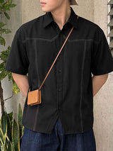 Men's American Vintage Streetwear Contrast Stitching Short Sleeve Shirt SKUL73755