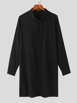 Mens Solid Stand Collar Cotton Muslim Robe SKUK28891