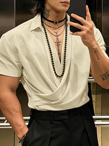 Men's Solid Color Ruched Short Sleeve Shirt SKUL58726