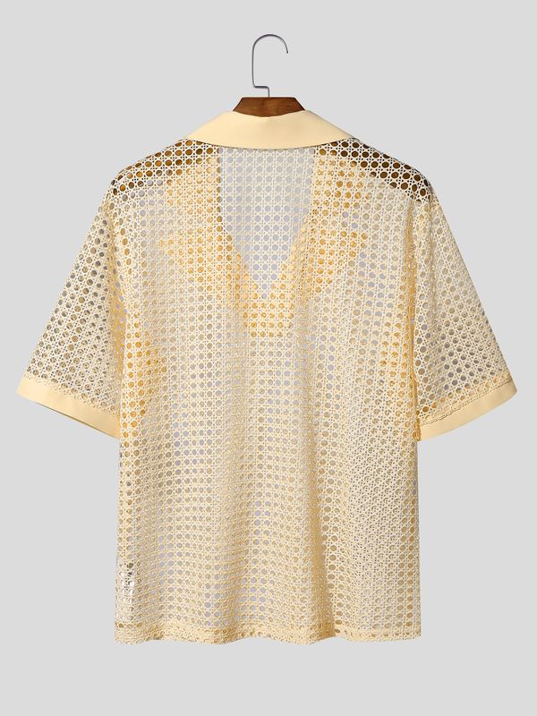 Men's Hollow Out Mesh Half Sleeve Shirt SKUL55439