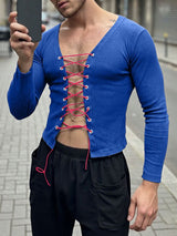 Men's Textured Drawstring Long Sleeve T-shirt SKUL42777