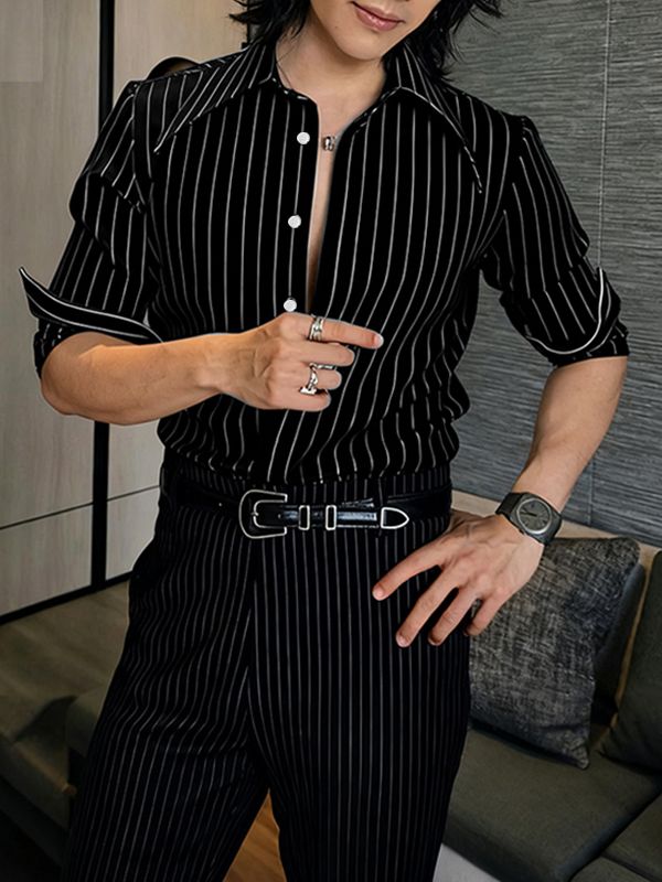 Men's Striped Casual Long Sleeve Shirt SKUL34986