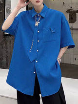 Men's Detachable Tie Textured Half Sleeve Shirt SKUL38896