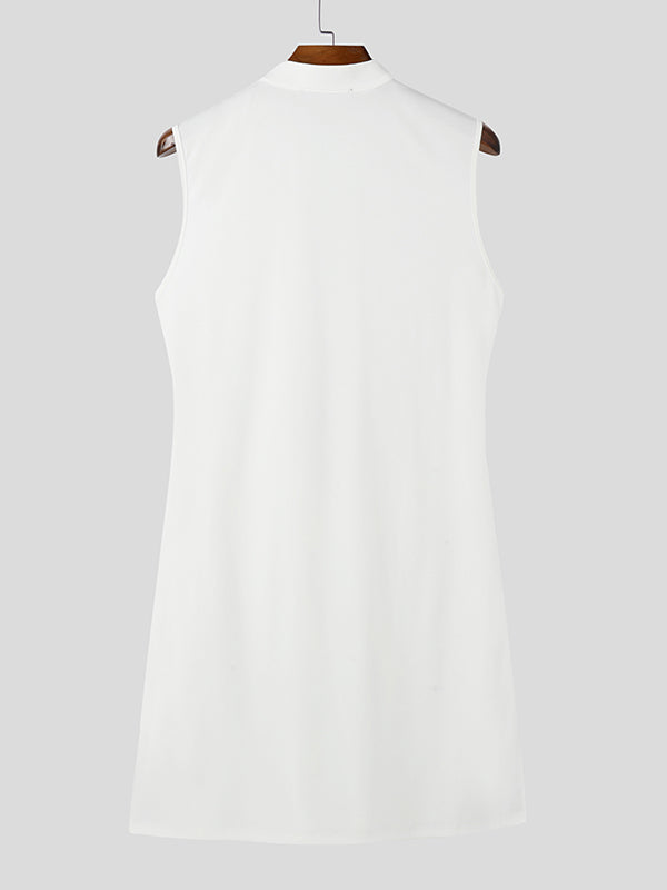 Mens Solid Color Long Hem Zipper Sleeveless Tank SKUL06341